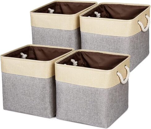 Univivi سلة صناديق تخزين قابلة للطي مقاس 13 × 13 مكعبات تخزين [4 عبوات] مع مقابض قوية سلال تخزين من القماش الرمادي سلال تنظيمية in Kuwait