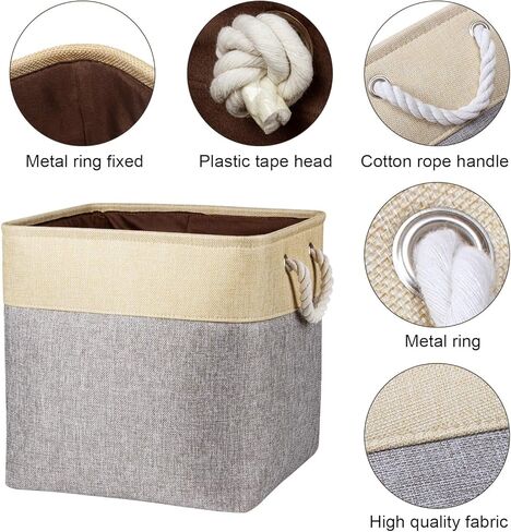 Univivi سلة صناديق تخزين قابلة للطي مقاس 13 × 13 مكعبات تخزين [4 عبوات] مع مقابض قوية سلال تخزين من القماش الرمادي سلال تنظيمية in Kuwait