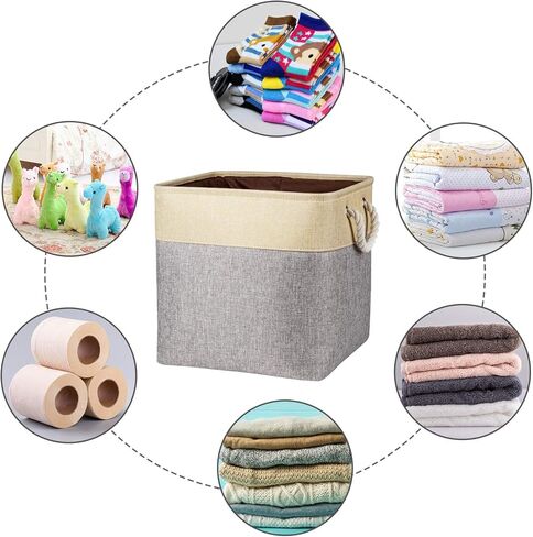 Univivi سلة صناديق تخزين قابلة للطي مقاس 13 × 13 مكعبات تخزين [4 عبوات] مع مقابض قوية سلال تخزين من القماش الرمادي سلال تنظيمية in Kuwait