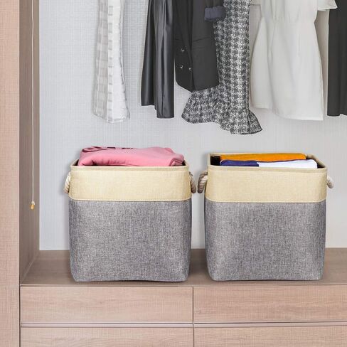Univivi سلة صناديق تخزين قابلة للطي مقاس 13 × 13 مكعبات تخزين [4 عبوات] مع مقابض قوية سلال تخزين من القماش الرمادي سلال تنظيمية in Kuwait