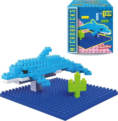 Dolphin from Deluxebase. Sealife Themed 3D Mini Blocks Building Toys, Easy to Use Mini Bricks Dolphin Puzzle. Great Animal Toys, Educational Toys and Kids Party Favors. in Saudi Arabia