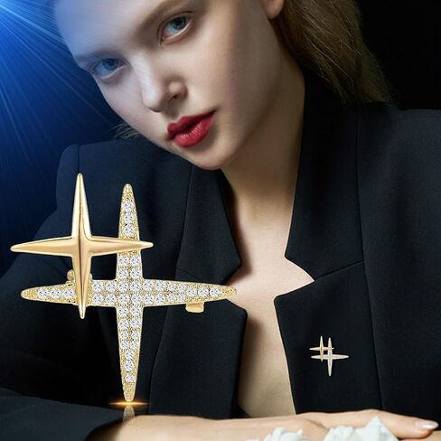 EMEGCY Star Brooches Pin Planet Brooch Airplane Rhinestone Brooch 18K Gold Plated Lapel Pin Birthday Gifts for Women Men in Kuwait