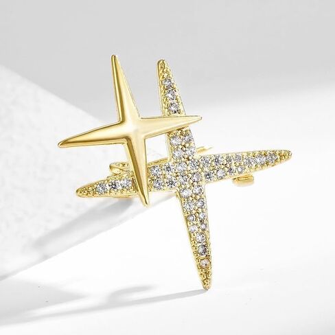 EMEGCY Star Brooches Pin Planet Brooch Airplane Rhinestone Brooch 18K Gold Plated Lapel Pin Birthday Gifts for Women Men in Kuwait