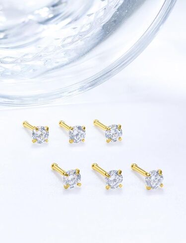 Qiwnswoy 6PCS Surgical Steel/Titanium Nose Rings Studs L-Shape Nose Nostrial Piercing Body Jewerly for Women 22g/20g/18g in Kuwait