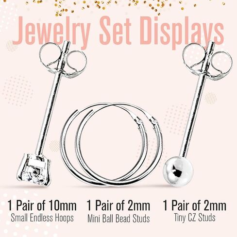 Mens Earrings Stud Hoop Cartilage Earrings for Women Girls Teens Sterling Silver 10mm Endless Hoops 2mm Tiny CZ Cubic Zirconia and Ball Bead Piercing Studs Multipack Set of 3 in Kuwait