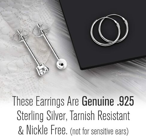 Mens Earrings Stud Hoop Cartilage Earrings for Women Girls Teens Sterling Silver 10mm Endless Hoops 2mm Tiny CZ Cubic Zirconia and Ball Bead Piercing Studs Multipack Set of 3 in Kuwait