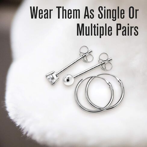Mens Earrings Stud Hoop Cartilage Earrings for Women Girls Teens Sterling Silver 10mm Endless Hoops 2mm Tiny CZ Cubic Zirconia and Ball Bead Piercing Studs Multipack Set of 3 in Kuwait