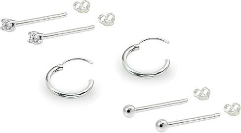 Mens Earrings Stud Hoop Cartilage Earrings for Women Girls Teens Sterling Silver 10mm Endless Hoops 2mm Tiny CZ Cubic Zirconia and Ball Bead Piercing Studs Multipack Set of 3 in Kuwait