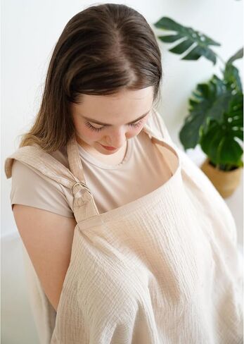 MairMore 100% Muslin Cotton Nursing Cover with Arch Neckline for Women | Large & Breathable Nursing Apron, Multi-Use Breastfeeding & Stroller Cover, Full Privacy for Mom & Baby (Ivory rainbow) in Saudi Arabia