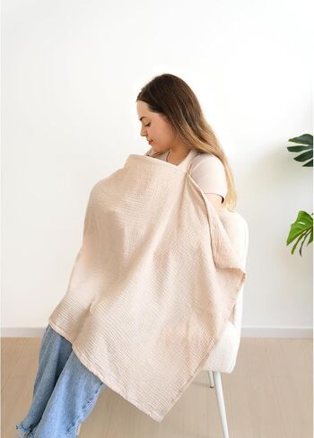 MairMore 100% Muslin Cotton Nursing Cover with Arch Neckline for Women | Large & Breathable Nursing Apron, Multi-Use Breastfeeding & Stroller Cover, Full Privacy for Mom & Baby (Ivory rainbow) in Saudi Arabia