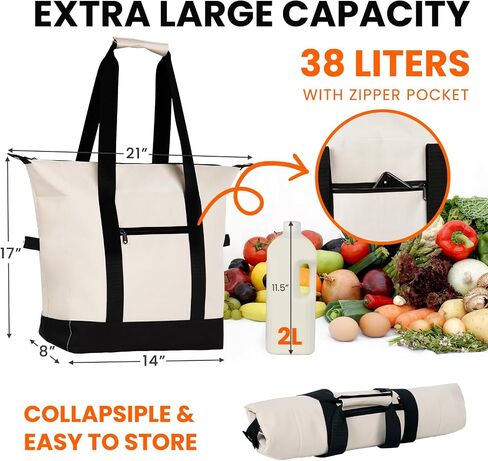 Jumbo Insulated Cooler Bag, Premium Reusable 38L Soft Cooler Bags, Collapsible Cooler Leak Proof Portable Thermal Bags for Groceries Beach Travel Picnic Camping in Saudi Arabia