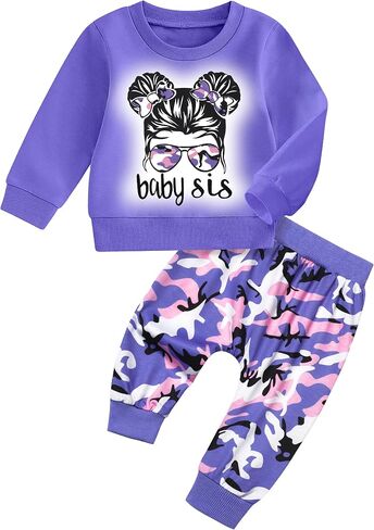 Toddler Baby Girl Clothes Cute Graphic Long Sleeve Sweatshirt Camouflage Pants Sweatsuit Infant Fall Winter Outfits in Saudi Arabia