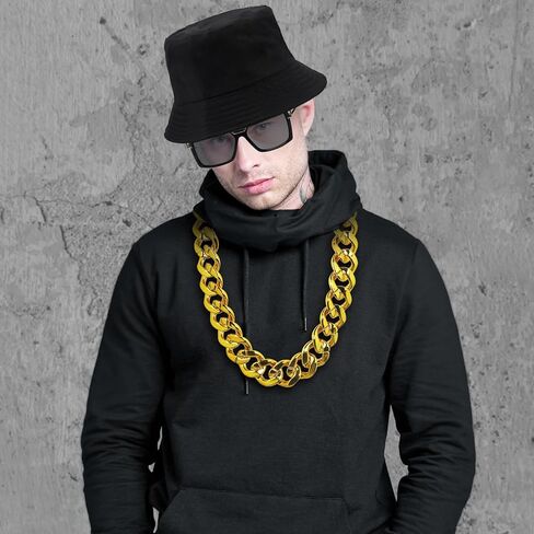 ONUPGO 80s/90s Hip Hop Costume Kit Rapper Accessories Bucket Hat Sunglasses Gold Chain Necklace Outfit for Men Women in Saudi Arabia