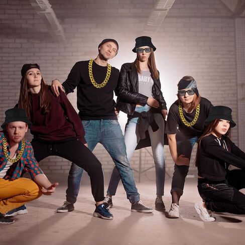ONUPGO 80s/90s Hip Hop Costume Kit Rapper Accessories Bucket Hat Sunglasses Gold Chain Necklace Outfit for Men Women in Saudi Arabia