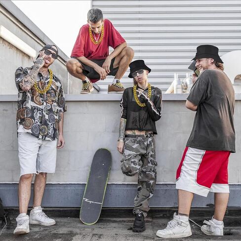ONUPGO 80s/90s Hip Hop Costume Kit Rapper Accessories Bucket Hat Sunglasses Gold Chain Necklace Outfit for Men Women in Saudi Arabia