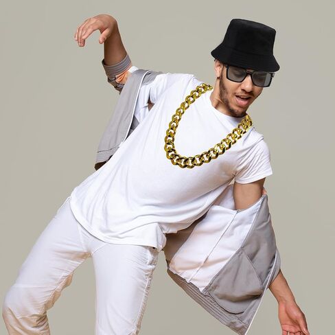 ONUPGO 80s/90s Hip Hop Costume Kit Rapper Accessories Bucket Hat Sunglasses Gold Chain Necklace Outfit for Men Women in Saudi Arabia