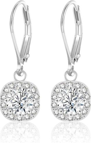 ALEXCRAFT Sterling Silver Round/Square Halo Drop Dangle Earrings for Women, 14K Gold Cubic Zirconia Leverback Dangle Earrings Lightweight Jewelry Gifts for Wedding Bridal in Saudi Arabia