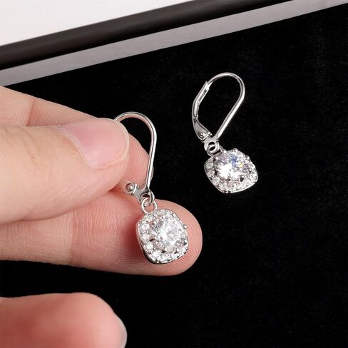 ALEXCRAFT Sterling Silver Round/Square Halo Drop Dangle Earrings for Women, 14K Gold Cubic Zirconia Leverback Dangle Earrings Lightweight Jewelry Gifts for Wedding Bridal in Saudi Arabia