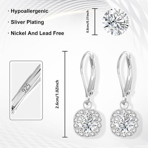 ALEXCRAFT Sterling Silver Round/Square Halo Drop Dangle Earrings for Women, 14K Gold Cubic Zirconia Leverback Dangle Earrings Lightweight Jewelry Gifts for Wedding Bridal in Saudi Arabia