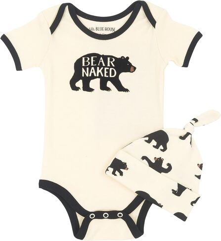 Little Blue House by Hatley Baby Boys' Bodysuit & Cap, Plaid Moose, 12-18 Months in Kuwait