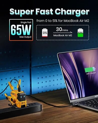 شاحن USB C بقدرة 65 وات، كتلة شاحن سريع GravaStar Alpha65 Robot GaN، محول طاقة 3 منافذ، شاحن حائط قابل للطي لجهاز MacBook Pro/Air، iPad Pro، Galaxy S23، XPS 13، Note 20/10+، iPhone 15/Pro، Steam Deck in Kuwait