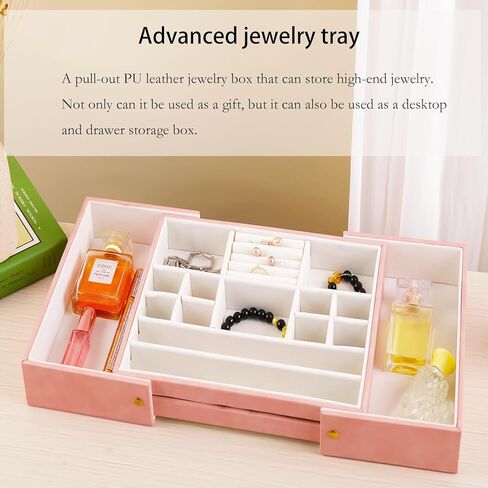 درج منظم المجوهرات، إدراجات تخزين حامل مجوهرات مخملية قابلة للسحب، علبة عرض مجوهرات قابلة للتكديس لملحقات تكديس خزانة الملابس (وردي) in Kuwait