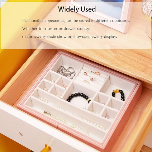 درج منظم المجوهرات، إدراجات تخزين حامل مجوهرات مخملية قابلة للسحب، علبة عرض مجوهرات قابلة للتكديس لملحقات تكديس خزانة الملابس (وردي) in Kuwait