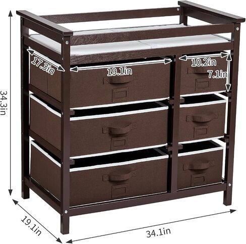 Wooden Diaper Changing Table, Modern Baby Changing Station Dresser with 6 Storage Drawers and Pad,Toddler Changing Diaper Table for Nursery Portable Changing Table for Baby Newborn Infant in Saudi Arabia