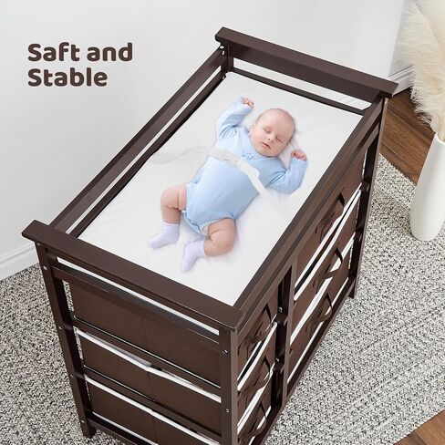 Wooden Diaper Changing Table, Modern Baby Changing Station Dresser with 6 Storage Drawers and Pad,Toddler Changing Diaper Table for Nursery Portable Changing Table for Baby Newborn Infant in Saudi Arabia