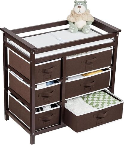 Wooden Diaper Changing Table, Modern Baby Changing Station Dresser with 6 Storage Drawers and Pad,Toddler Changing Diaper Table for Nursery Portable Changing Table for Baby Newborn Infant in Saudi Arabia