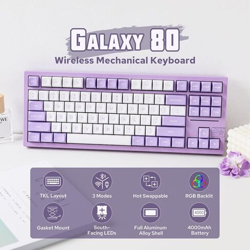EPOMAKER x Feker Galaxy80 Gaming Keyboard, Aluminum Alloy Wireless Mechanical Keyboard, BT5.0/2.4G/USB-C Gasket-Mounted Keyboard, Hot Swappable, NKRO Creamy Keyboard (Black, Marble White Switch) in Kuwait