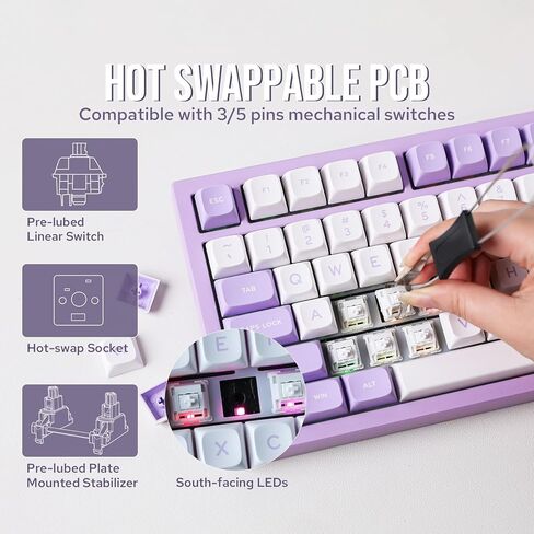 EPOMAKER x Feker Galaxy80 Gaming Keyboard, Aluminum Alloy Wireless Mechanical Keyboard, BT5.0/2.4G/USB-C Gasket-Mounted Keyboard, Hot Swappable, NKRO Creamy Keyboard (Black, Marble White Switch) in Kuwait