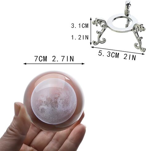 H&D HYALINE & DORA 60mm(2.3inch) Moon Crystal Ball Paperweight 3D Laser Engraved Quartz Glass Ball with Stand Sphere Table Decor Crafts in Kuwait