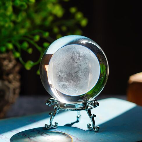 H&D HYALINE & DORA 60mm(2.3inch) Moon Crystal Ball Paperweight 3D Laser Engraved Quartz Glass Ball with Stand Sphere Table Decor Crafts in Kuwait