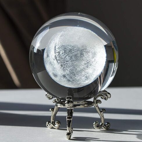 H&D HYALINE & DORA 60mm(2.3inch) Moon Crystal Ball Paperweight 3D Laser Engraved Quartz Glass Ball with Stand Sphere Table Decor Crafts in Kuwait