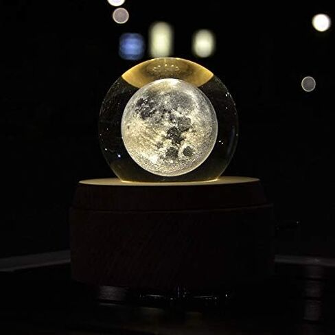 H&D HYALINE & DORA 60mm(2.3inch) Moon Crystal Ball Paperweight 3D Laser Engraved Quartz Glass Ball with Stand Sphere Table Decor Crafts in Kuwait