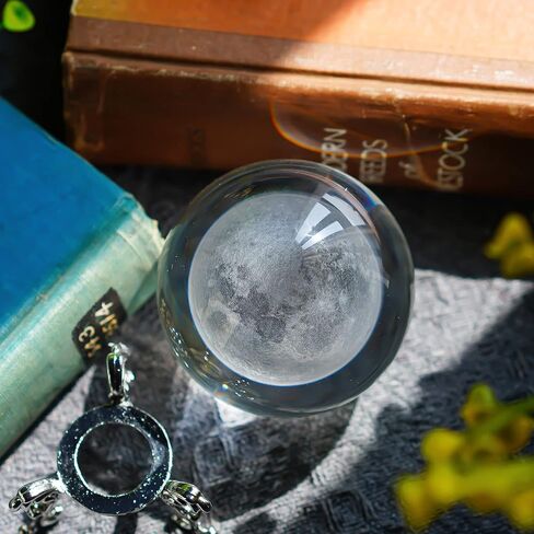 H&D HYALINE & DORA 60mm(2.3inch) Moon Crystal Ball Paperweight 3D Laser Engraved Quartz Glass Ball with Stand Sphere Table Decor Crafts in Kuwait
