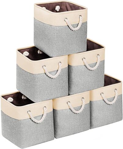 Univivi Fabric Storage Cube Bins with Handles 11 inch Collapsible Canvas Storage Basket for Organizing Shelves Closet Home (4 Pack,Gray, 10.5" x 10.5" x 11" ) in Saudi Arabia