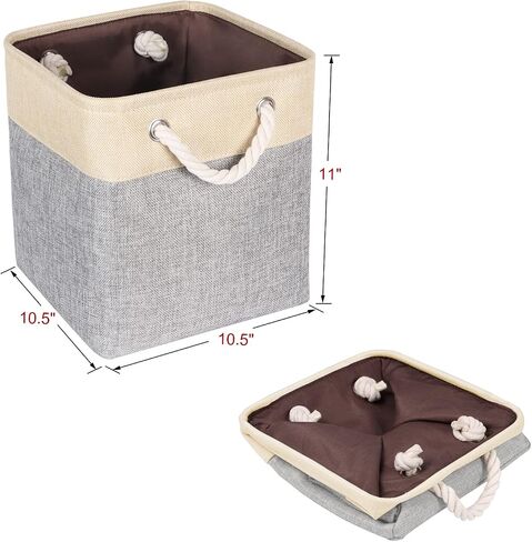 Univivi Fabric Storage Cube Bins with Handles 11 inch Collapsible Canvas Storage Basket for Organizing Shelves Closet Home (4 Pack,Gray, 10.5" x 10.5" x 11" ) in Saudi Arabia
