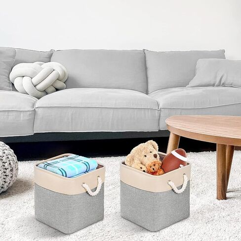 Univivi Fabric Storage Cube Bins with Handles 11 inch Collapsible Canvas Storage Basket for Organizing Shelves Closet Home (4 Pack,Gray, 10.5" x 10.5" x 11" ) in Saudi Arabia