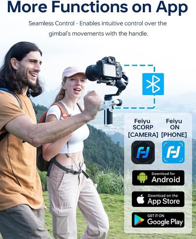 FeiyuTech [Official] SCORP Mini-2 All in One 3-Axis Camera Stabilizer,Built-in AI Track Sensor Handheld Gimbal for Sony A7III,Canon R6,Nikon Z30,Fujifilm,GoPro11/12,iPhone 15 14Pro,Samsung,Max 2.65lb in Kuwait