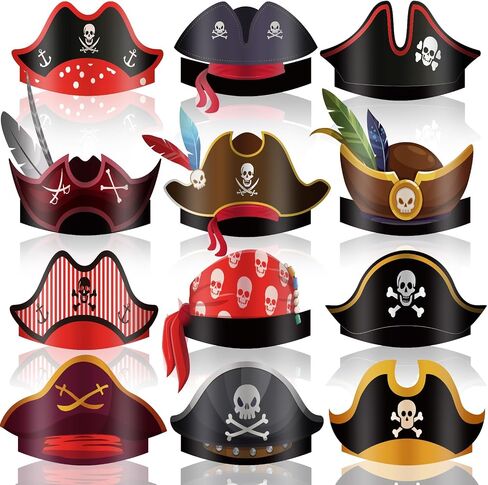 Funtery 48 Pcs Pirate Hat Pirate Party Accessories Kids Paper Costume Cap for Halloween Caribbean Cosplay in Saudi Arabia