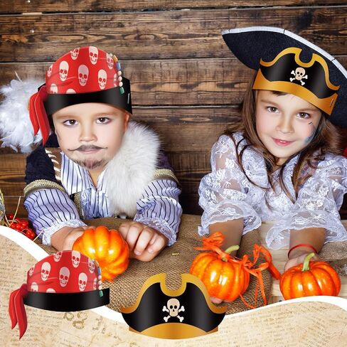 Funtery 48 Pcs Pirate Hat Pirate Party Accessories Kids Paper Costume Cap for Halloween Caribbean Cosplay in Saudi Arabia