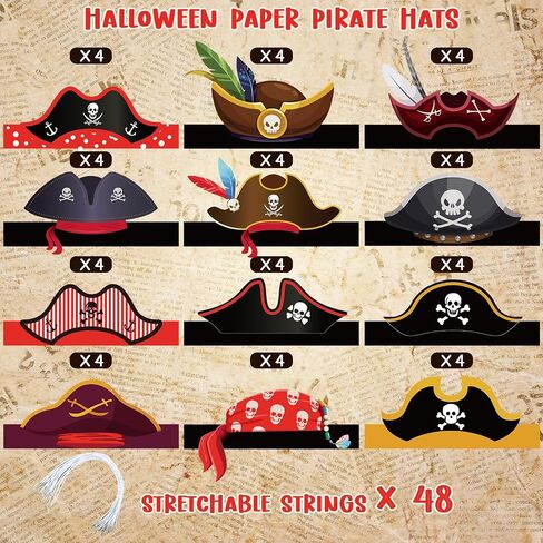 Funtery 48 Pcs Pirate Hat Pirate Party Accessories Kids Paper Costume Cap for Halloween Caribbean Cosplay in Saudi Arabia