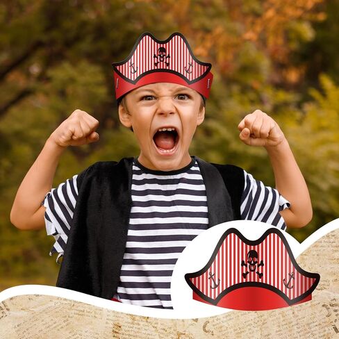 Funtery 48 Pcs Pirate Hat Pirate Party Accessories Kids Paper Costume Cap for Halloween Caribbean Cosplay in Saudi Arabia