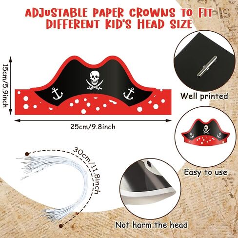 Funtery 48 Pcs Pirate Hat Pirate Party Accessories Kids Paper Costume Cap for Halloween Caribbean Cosplay in Saudi Arabia