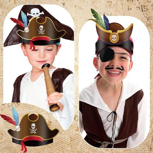 Funtery 48 Pcs Pirate Hat Pirate Party Accessories Kids Paper Costume Cap for Halloween Caribbean Cosplay in Saudi Arabia
