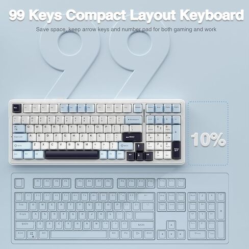 AULA F99 Wireless Mechanical Keyboard, Hot Swappable Custom Keyboard,Pre-lubed Linear Switches,Gasket Structure,RGB Backlit Gaming Keyboard (Blue&White) in Kuwait
