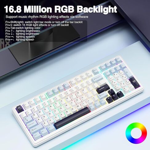AULA F99 Wireless Mechanical Keyboard, Hot Swappable Custom Keyboard,Pre-lubed Linear Switches,Gasket Structure,RGB Backlit Gaming Keyboard (Blue&White) in Kuwait