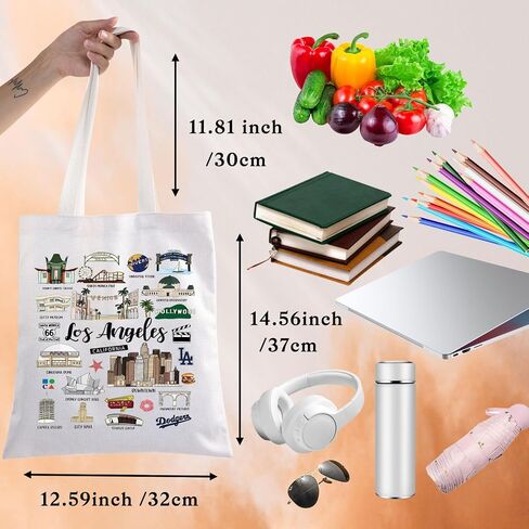 BWWKTOP Los Angeles Canvas Tote Bag Los Angeles Souvenirs Gifts Los Angeles Shopping Bag Los Angeles Vacation Gifts in Saudi Arabia